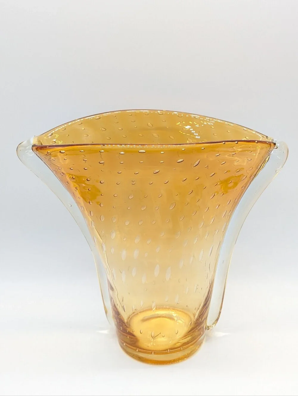 Vintage MCM Orange Brown Amber Controlled Bubble Glass Vase